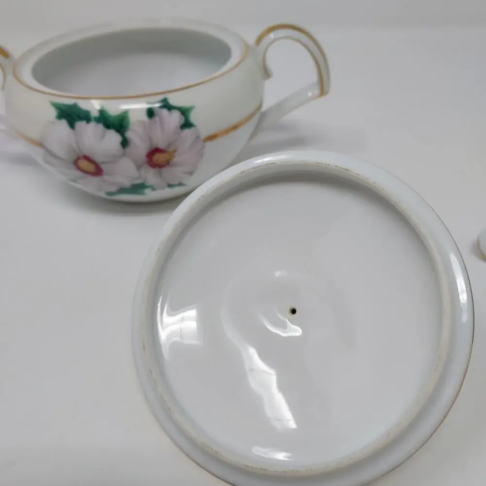 Kent Tropical Pattern Sugar Bowl Lid Creamer Set Occupied Japan Vintage 1950
